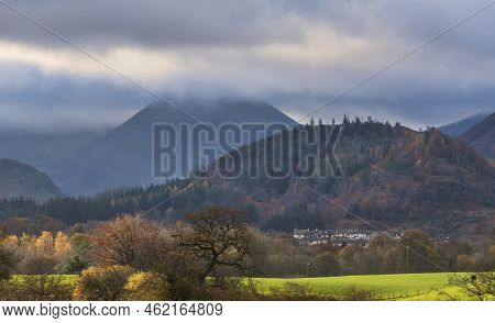 Beautiful Landscape Image Of Autumn In Lake District Looking Across To Mountains In Distance With Su