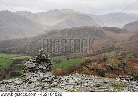 Stunning Autumn Landscape Image Towards Borrowdale Valley From Castle Crag In Lake Disrtrict
