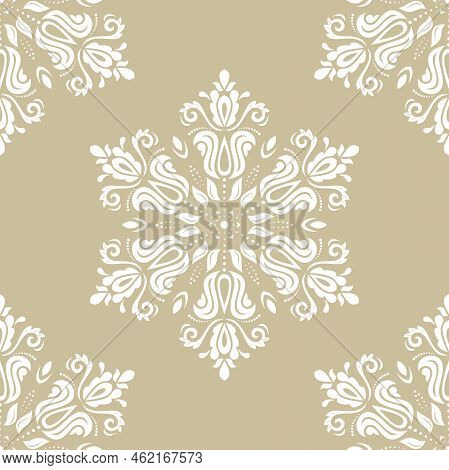 Classic Seamless Pattern. Damask Orient Round White Ornament. Classic Vintage Background. Orient Orn