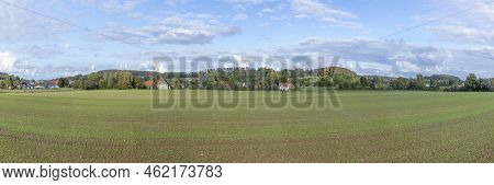 Rural Landscape With Fields In The Lippe Region At Horn, Village Of Fromhausen, Germany