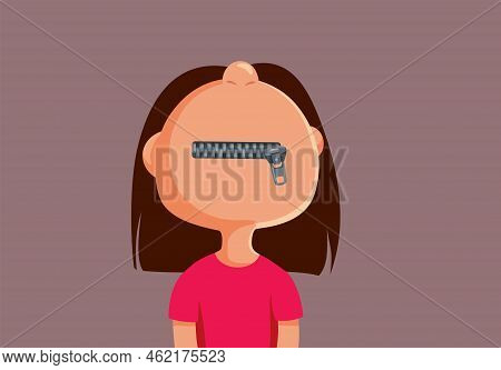 Little Girl Having Her Mouth Zipped Holding A Secret Vector Cartoon