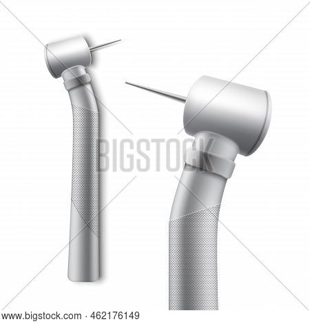 Vector Stainless Dental Handpiece For Drilling And Grinding Side View Isolated On White Background