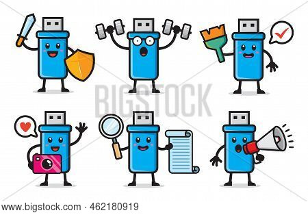 Set Of Usb Disk Character Icon Design