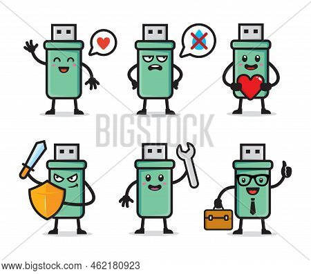 Set Of Usb Flashdisk Character Icon Design