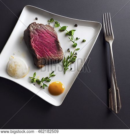 Beautifully Plated Steak And, Flat Lay, Food Photography And Illustration