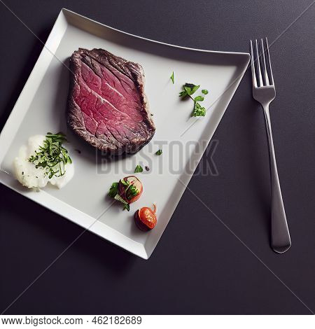 Beautifully Plated Steak And, Flat Lay, Food Photography And Illustration