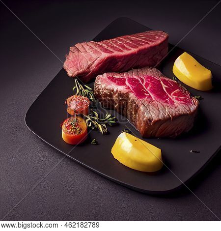Beautifully Plated Steak And, Flat Lay, Food Photography And Illustration