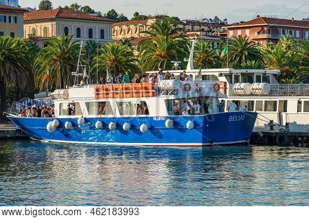Port Of La Spezia, Italy - July 28, 2022: Tourist Ferry Boat To The Cinque Terre In The Port Of La S