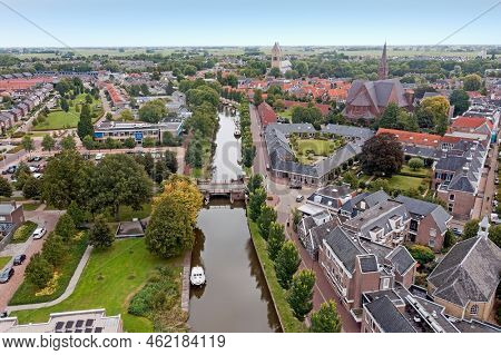 Aerial from the city Franeker in Friesland the Netherlands