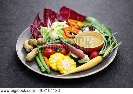 vegetable salad and bagna cauda (a garlic and anchovy sauce for dipping vegetables)