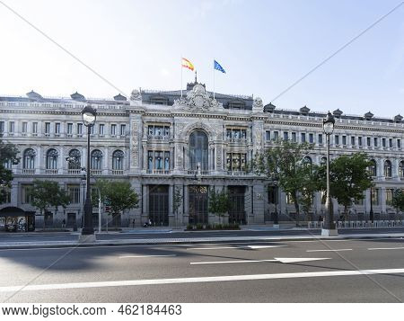 Madrid, Spain, September 2022. External View Of The Central Bank Of Spain Building In The City Cente