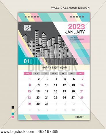 Wall Calendar 2023 Template Pastel Creative Backgrounds, January 2023 Layout, Desk Calendar 2023 Des