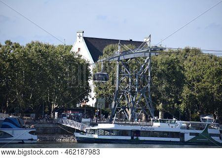 Koblenz, Germany - 09 12 2022: Passenger Ship Parked In Front Of Seilbahn Koblenz