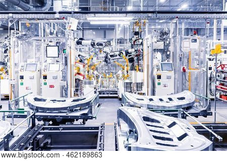 Kolin, Czech Republic - September 18, 2022: First Open Doors Day at the Toyota factory after it became majority owner. Car plants use robots for many purposes including welding, assemblyand so on.