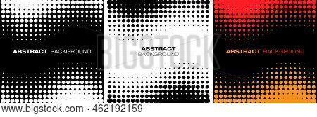 Set Of Vertical Gradient Halftone Dots Backgrounds. Horizontal Waves Using Halftone Dots Pattern. Ve