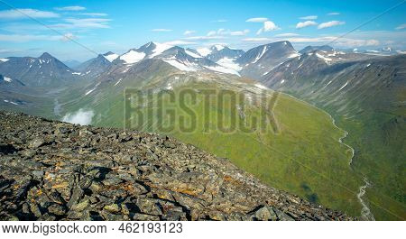 Vast Arctic Landscape Of Sarek National Park In Lapland, Sweden, Viewed From The Top Of Naite Mounta