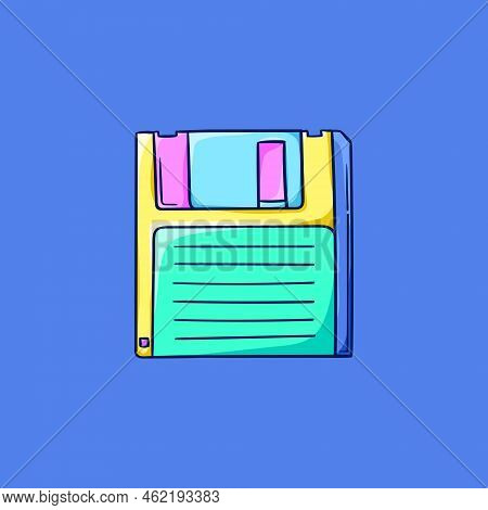 Floppy Disk Illustration. Retro Diskette. Retro Disk Storage. 90s Style Vector. 1990s Technology. No
