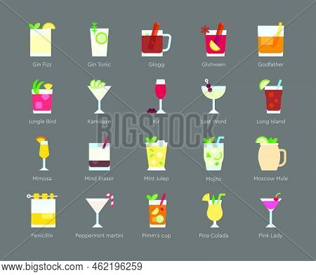 Cocktail Icon Set 4,  Alcoholic Mixed Drink Vector Illustation