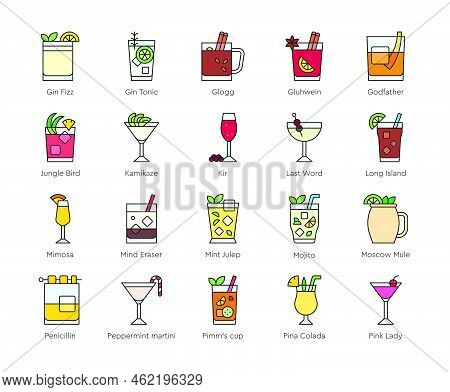 Poster Of Cocktail Icon Set 4,  Alcoholic Mixed Drink Vector Illustation