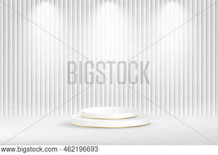 Podium Abstract Background. Geometric Shape.white Colors Scene. Minimal 3d Rendering. Round Podium I