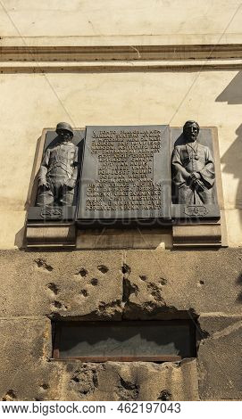 Prague, Czech Republic - May 13, 2018: Heydrich Terror Memorial On The Wall Of St. Cyril & Methodius