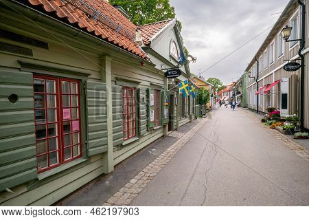 Sigtuna, Sweden - 09.02.2022: Stora Gatan, Main Historical Street Of Sigtuna, Oldest Town In Sweden.