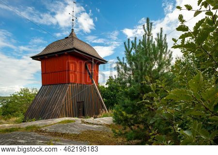Sigtuna, Sweden - 09.02.2022: View Of Sigtuna Klockstapel, Or Belfry, Old Wooden Church Bell Tower O