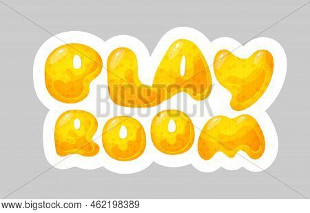 Kids Zone Vector Cartoon Banner. Honey Letters For Childrens Playroom Decoration. Sign For Childrens