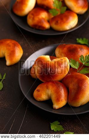 Traditional Latvian Baked Bacon Pies, Buns Or Pastries