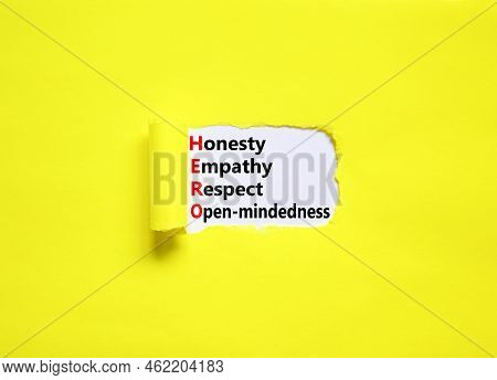 Hero Honesty Empathy Respect Open-mindedness Symbol. Concept Words Hero Honesty Empathy Respect Open