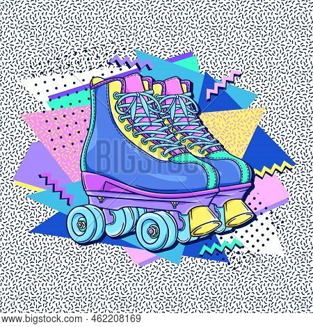 Roller Skates 90S Style Poster. Retro Roller Skates. 90S Fashion. Disco Style. 1990S Trendy Illustra