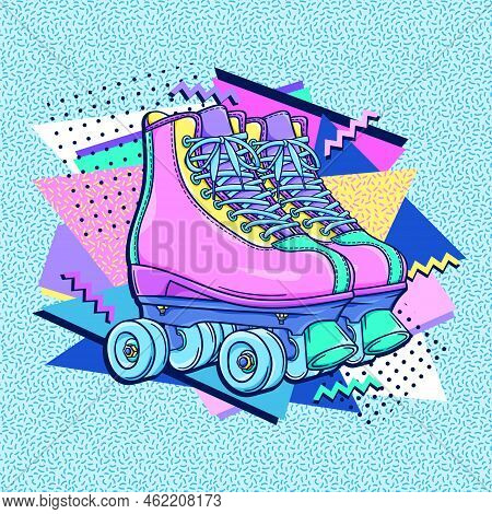 Roller Skates 90S Style Poster. Retro Roller Skates. 90S Fashion. Disco Style. 1990S Trendy Illustra