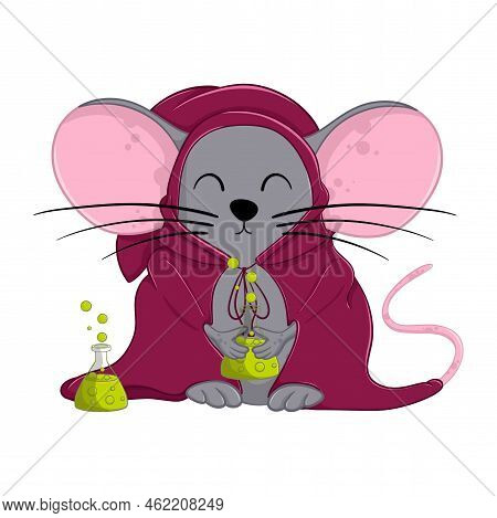 Cartoon Halloween Magican Mouse. Funny Illustration. Isolated.