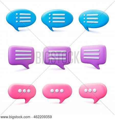 Conversation Speech Bubbles 3d Design. Message Bubble, Different Text Balloons For Feedback, Text Or