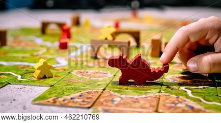Board Game Carcassonne. Party Entertainment Or Family Leisure Hobby. Play Together. Strategic And Ec
