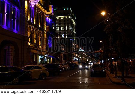 Batumi, Georgia, Ajaria - August 30, 2022: Batumi Old Street At Night, City Nightlife