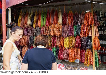 Batumi, Georgia, Ajaria - September 06, 2022: Bazaar Stall Of Traditional Georgian Sweets