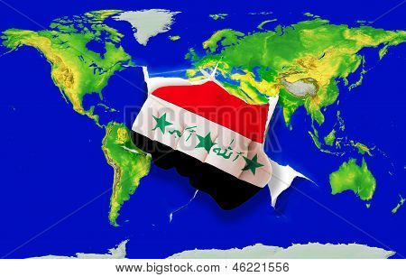 Fist In Color  National Flag Of Iraq    Punching World Map