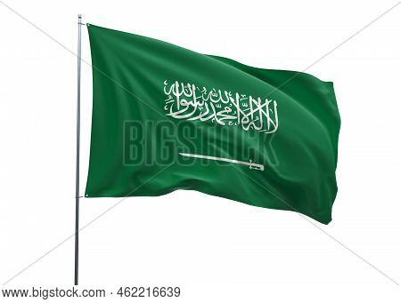 Saudi Arabia Waving Flag, 3d Flag Illustration, Saudi Arabia National Flag With An Isolated White Ba