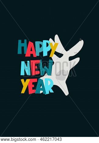 New Year Greeting Card With Water Rabbit, Zodiac Animal For 2023. Horoscope Bull And Hand-lettered G