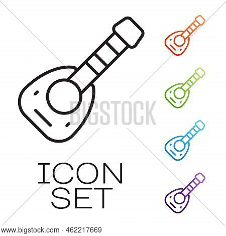 Black Line Musical Instrument Lute Icon Isolated On White Background. Arabic, Oriental, Greek Music 