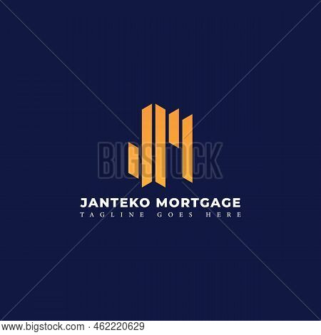 Abstract Initial Letter Jm Or Mj Logo In Yellow Color Isolated In Navy Background Applied For Estate