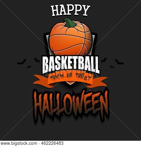 Happy Halloween. Basketball Ball As Pumpkin