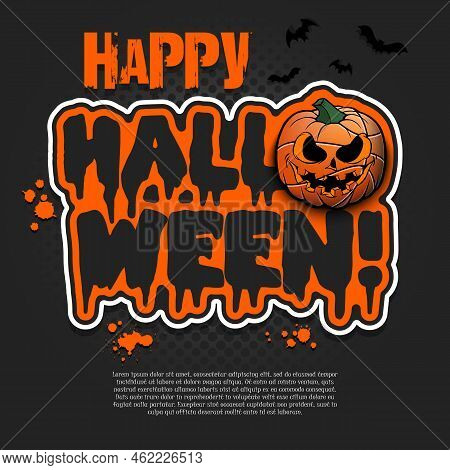 Logo Happy Halloween. Basketball Ball As Pumpkin