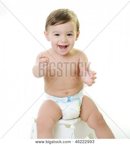 Baby kid with various funny poses isolated on white with copy space