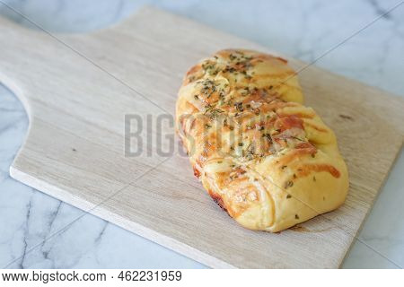 Sausage Buns Bread. Soft Baked Bun (dough) Stuffed With Sausage For Fast Food Breakfast Or Coffee Br