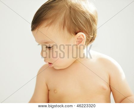 Baby kid with various funny poses isolated on white with copy space