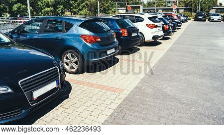 Parking Car. Empty Road Asphalt Background. Car Lot Parking Space In Underground City Garage. Interi