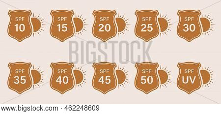 Uv Sun Shield Protect Skin Silhouette Icon. Spf 50 30 20 Cosmetic Sunscreen For Summer Suntan Protec