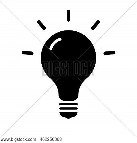 Lamp Silhouette Icon. Light Bulb Black Icon. Creative Idea Symbol. Innovation And Inspiration Concep